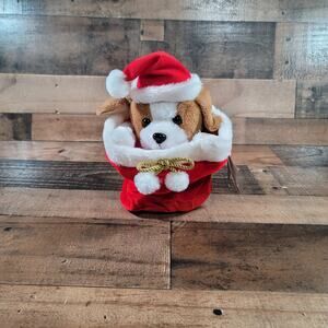 New Be Jolly Christmas Plush Animated Musical Peek A Boo Dog Puppy 9” Tall